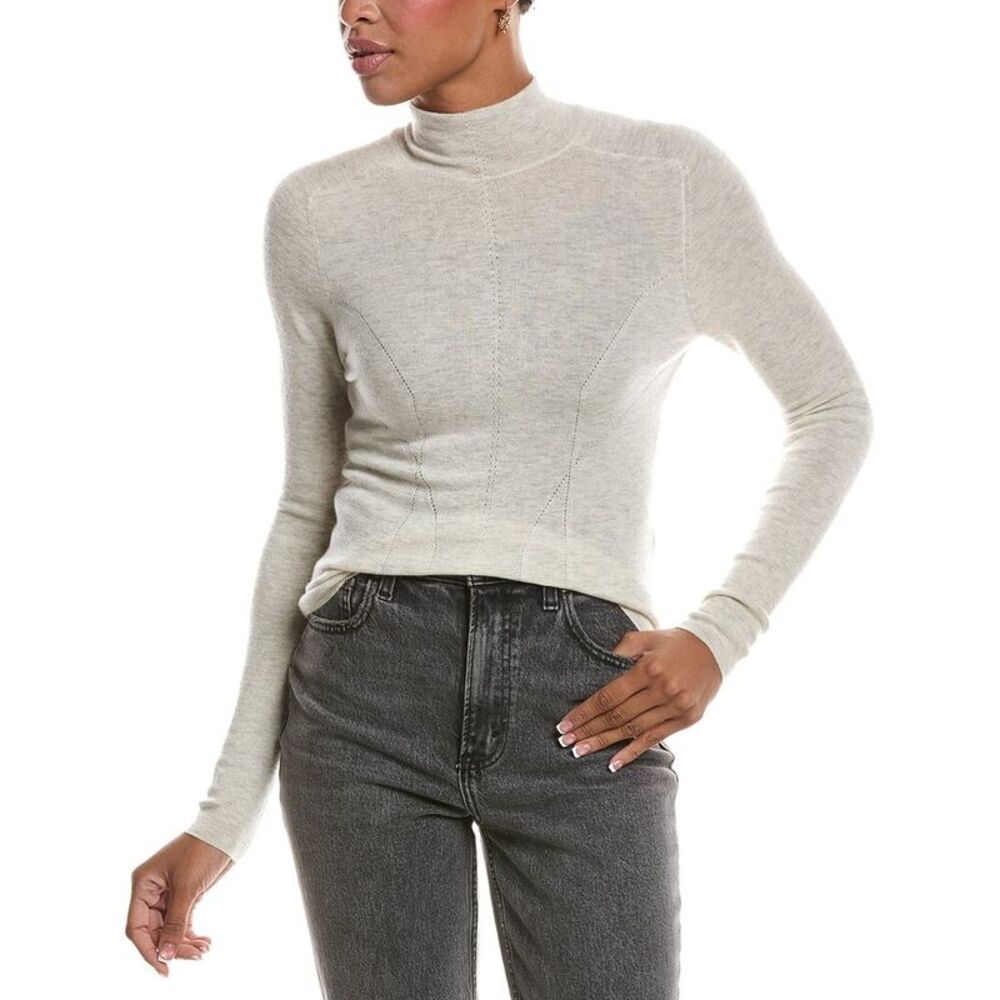 Autumn Cashmere Womens  Fitted Fully Fashioned Mock Neck 100% Cashmere Sweater,